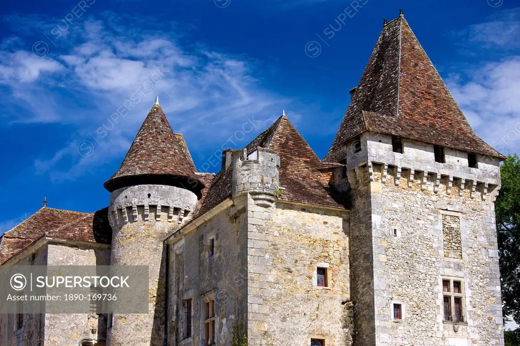 Chateau de la Marthonie, XV, XVI, XVII Century architecture, in St Jean de Cole, France