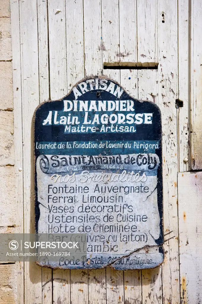 Premises of artisan Dinandier blacksmith Alain LaGorsse at St Amand de Coly, Dordogne, France