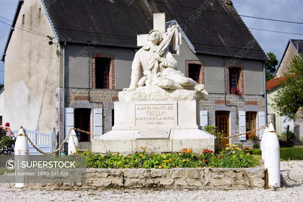 War Memorial to commemorate the local dead of World War I in the French town of Trelly in Normandy, France