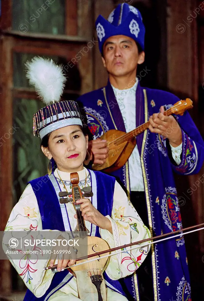 Musicians entertaining at a traditional cultural performance in Almaty, Kazakstan