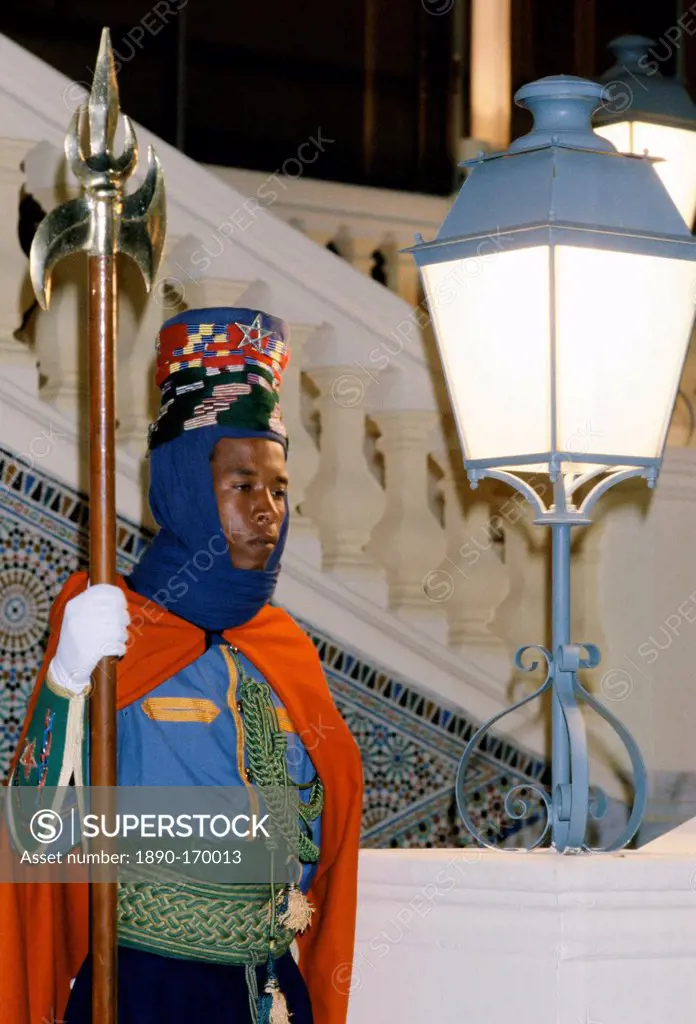 Ceremonial guard at the King's Palace in Rabat the capital city of Morocco, North Africa