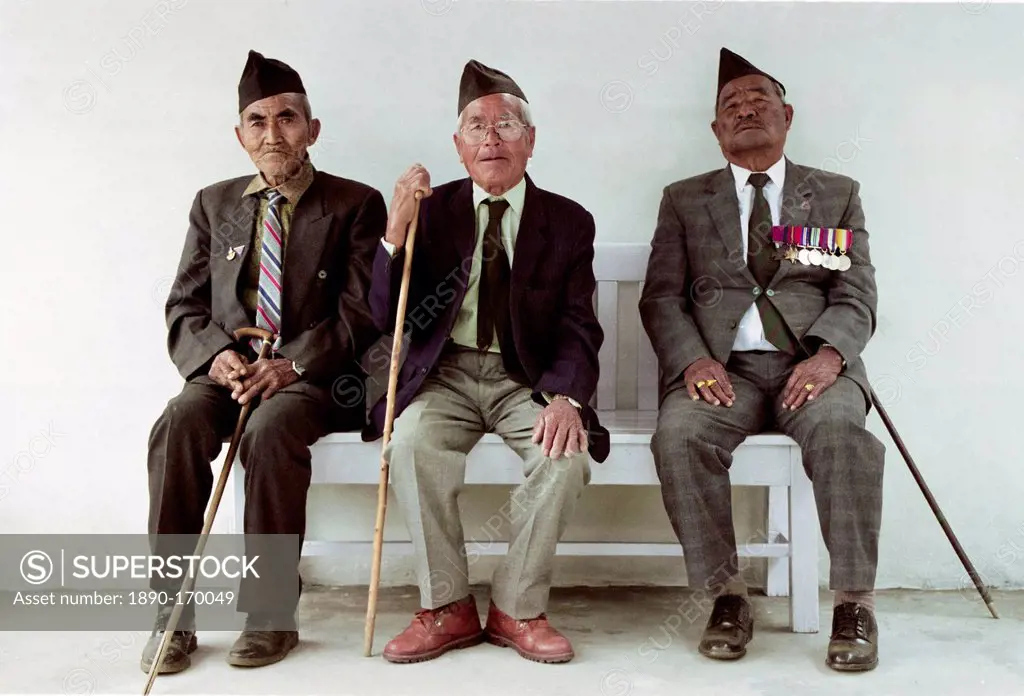 Veteran Ghurka soldiers with his war medals proudly displayed in Nepal