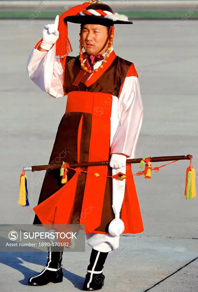 South Korean man in traditional costume at festival in Seoul, South Korea