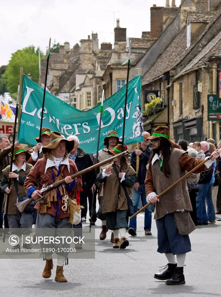 Historic re-enactment of the Levellers, of the New Model Army in Oliver Cromwell era, Burford, The Cotswolds