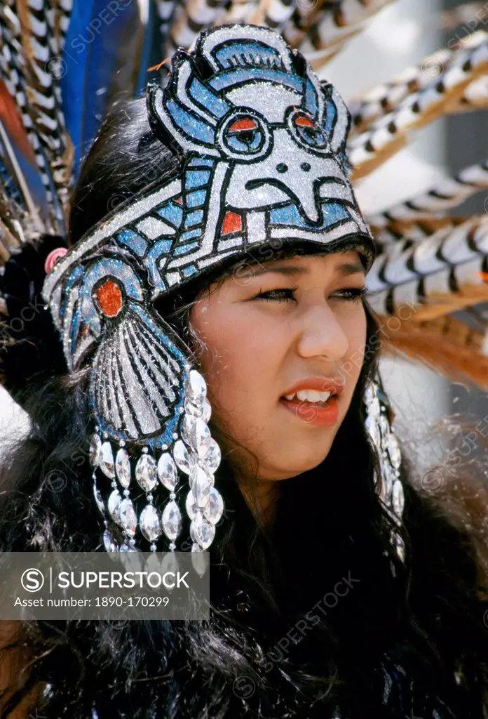 Mexican Aztec Indian in traditional costume, USA