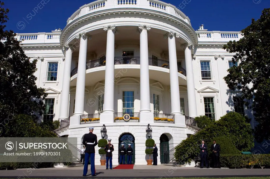US marines and presidential security on duty at The White House, Washington DC