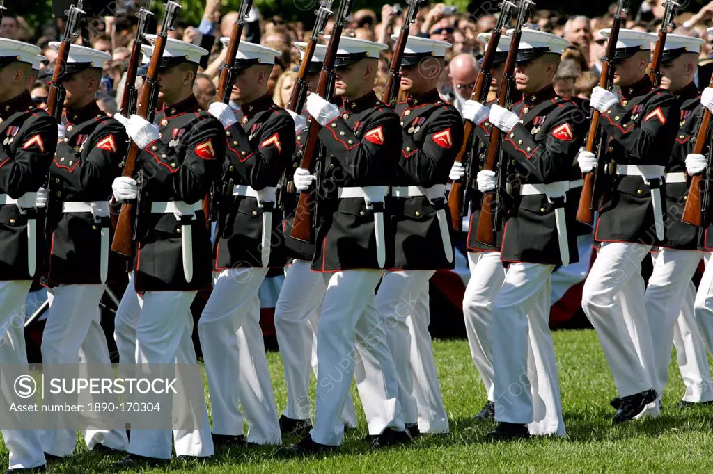United States soldiers in ceremonial march at The White House, Washington DC, United States of America