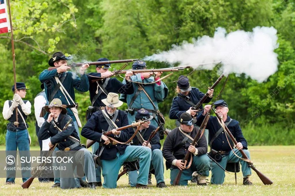 Union soldiers at the Thunder on the Roanoke Civil War reenactment in Plymouth, North Carolina, United States of America, North America