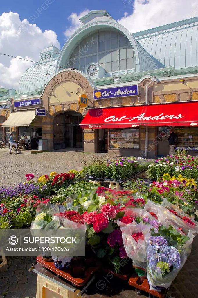 Market Hall and flower stall, Gothenburg, Sweden, Scandinavia, Europe
