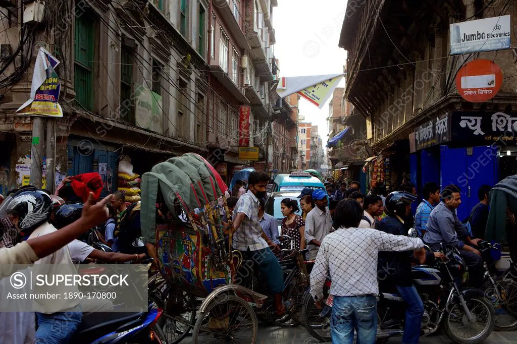 Traffic jam, street scene, Kathmandu, Nepal, Asia