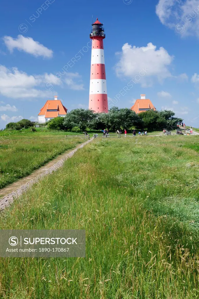 Westerheversand Lighthouse, Westerhever, Eiderstedt Peninsula, Schleswig Holstein, Germany, Europe