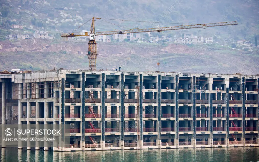 Construction site at new town along the Yangtze River for rehoming residents, China