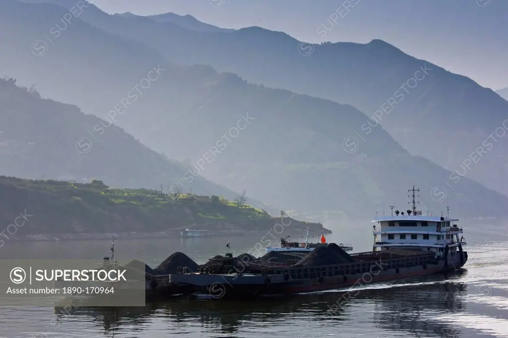 Transportation of coal by boat in Three Gorges area, Yangtze River, China