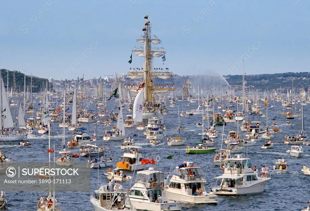 Tall Ships flotilla in Sydney Harbour for Australia's Bicentenary, 1988