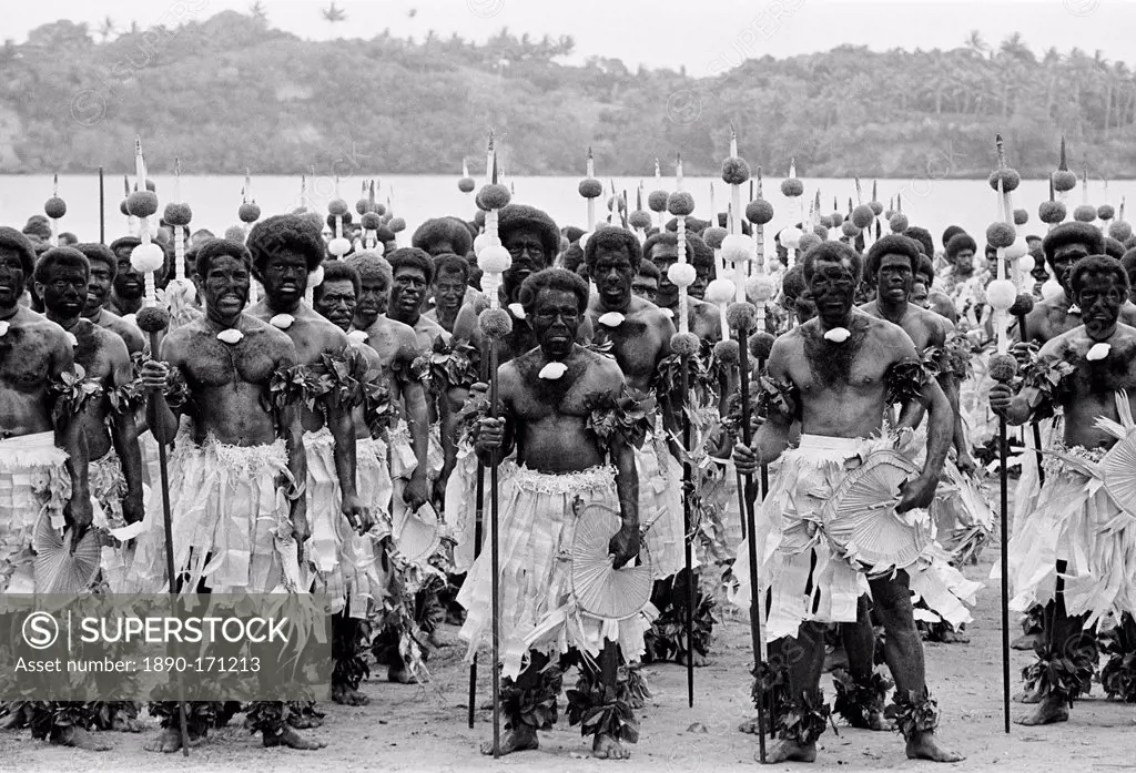 Locals attending traditional native ceremony at tribal gathering in Fiji, South Pacific