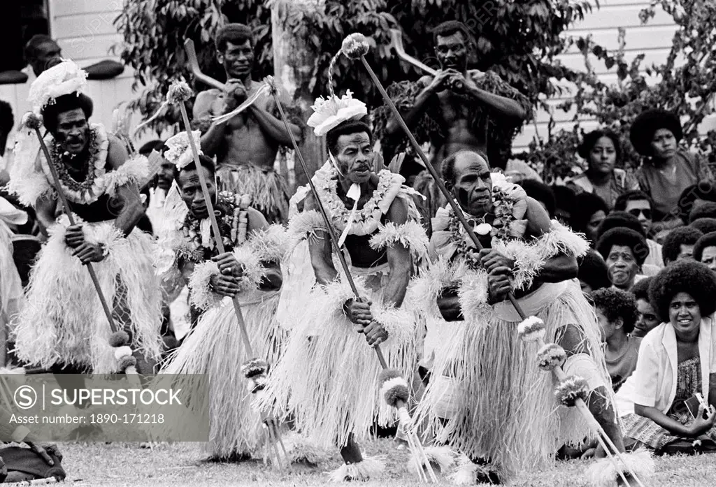 Locals attending traditional native ceremony at tribal gathering in Fiji, South Pacific