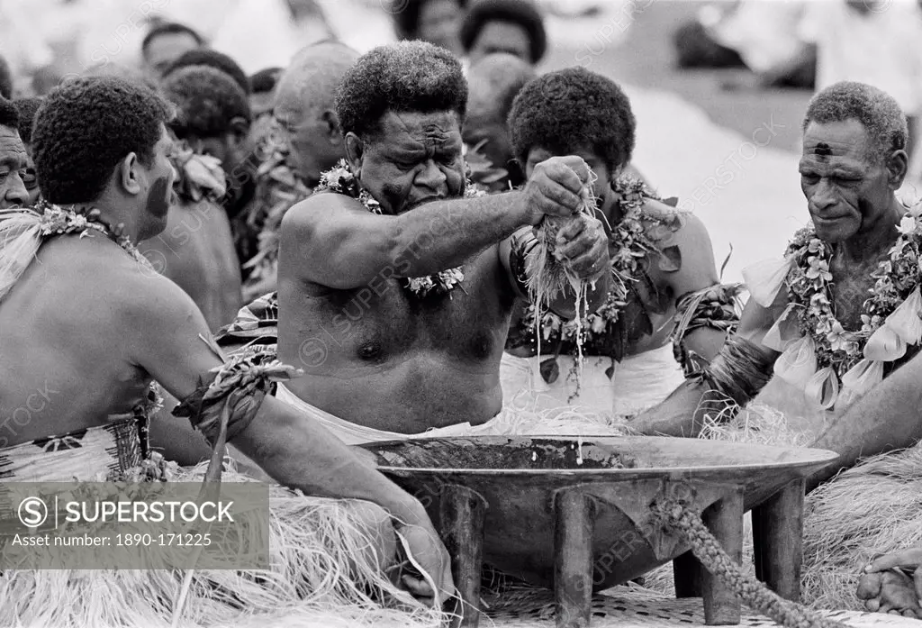 Traditional native kava ceremony at tribal gathering in Fiji, South Pacific