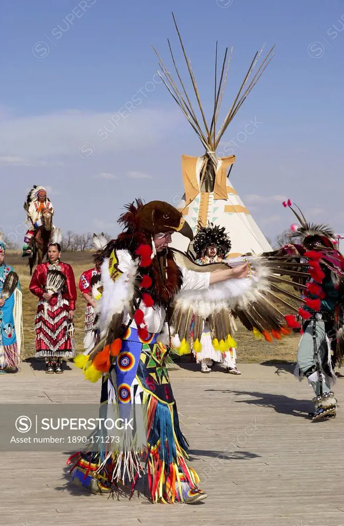 Tribes of plains indians - Sioux, Dakota, Cree and Dene First Nation People, Wanuskewin Heritage Park, Saskatoon, Canada