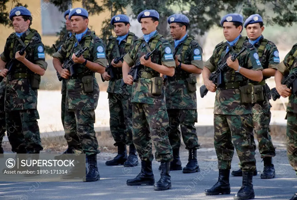 United Nations peacekeeping troops, Argentina force, at their UN base in Cyprus