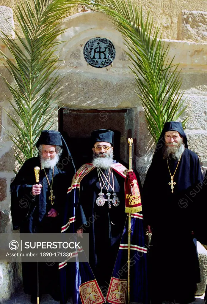 Orthodox monks at St Catherine's Monastery in Sinai Desert in Egypt