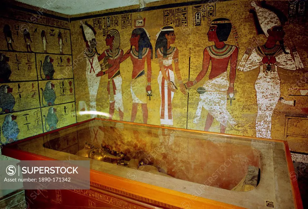 Sarcophagus at the Tomb of King Tutankhamun, Tut Ankh Amon, Valley of the Kings, Luxor, Egypt, North Africa
