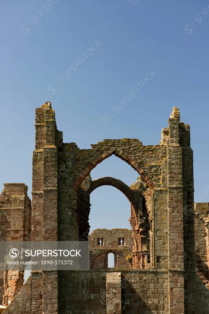 The ruins of Lindisfarne Priory on Holy Island, Northumberland, UK