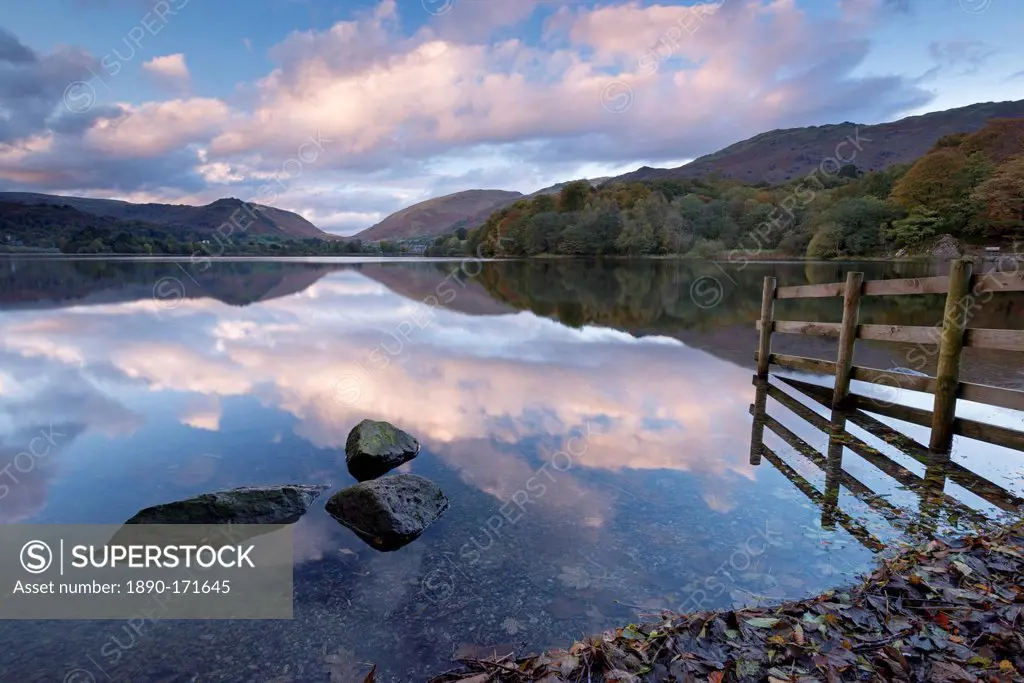 Sunset above Grasmere in autumn, Lake District National Park, Cumbria, England, United Kingdom, Europe