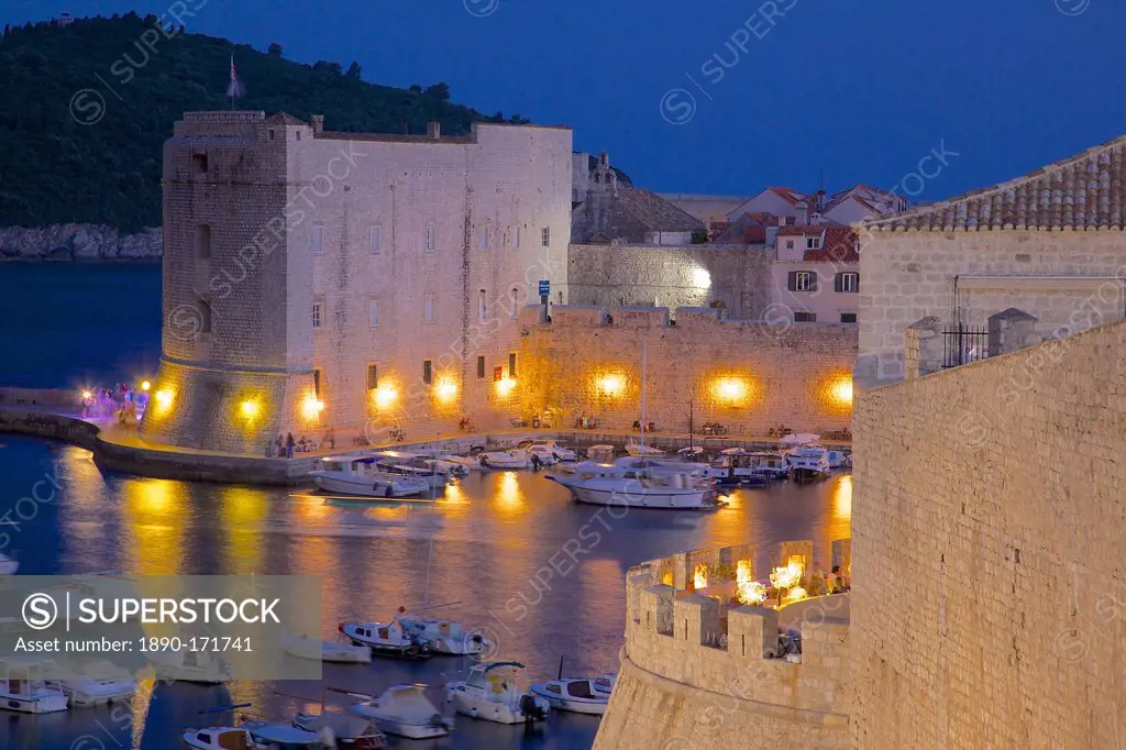 Harbour at dusk, Dubrovnik, Dalmatia, Croatia, Europe