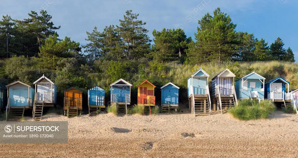 The colourful beach huts at Wells next the Sea, Norfolk, England, United Kingdom, Europe