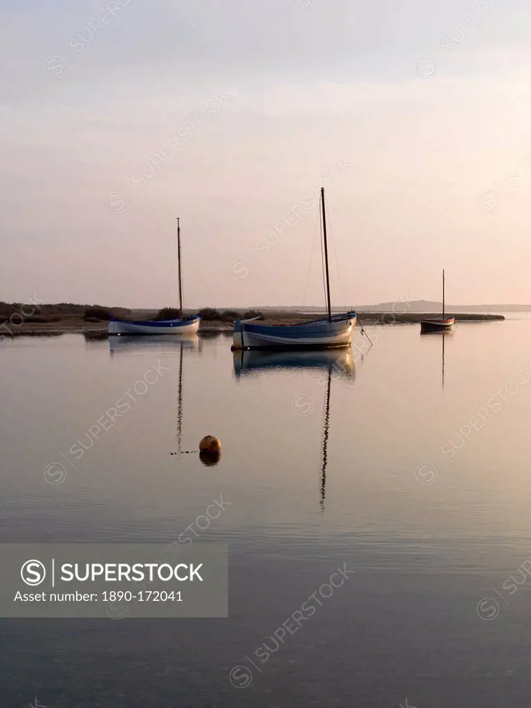 Boats in the harbour at Burnham Overy Staithe, Norfolk, England, United Kingdom, Europe