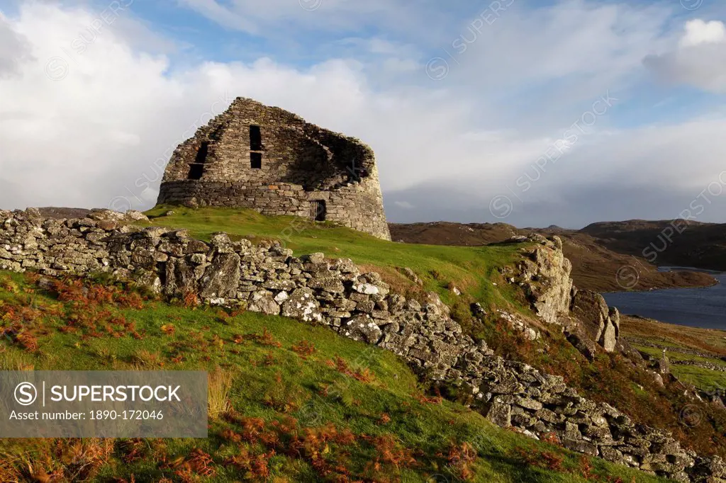 Evening light on Dun Carloway Broch, Isle of Lewis, Outer Hebrides, Scotland, United Kingdom, Europe