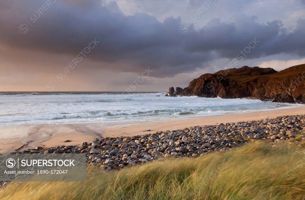 Beautiful evening light at Dhal Mor beach, Isle of Lewis, Outer Hebrides, Scotland, United Kingdom, Europe