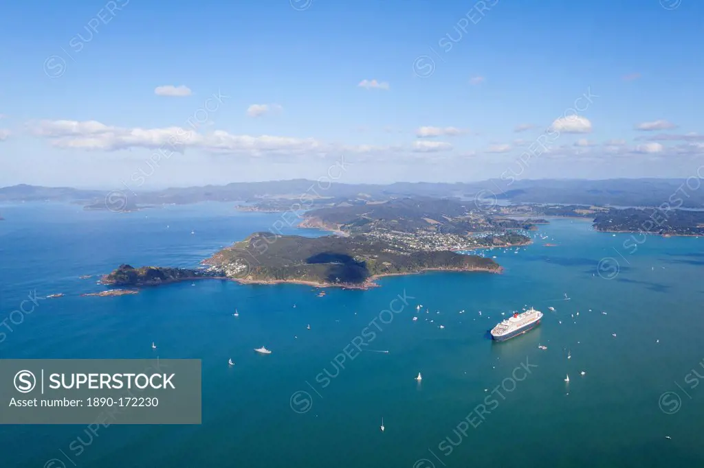 Queen Mary II visits the Bay of Islands, Northland, North Island, New Zealand, Pacific