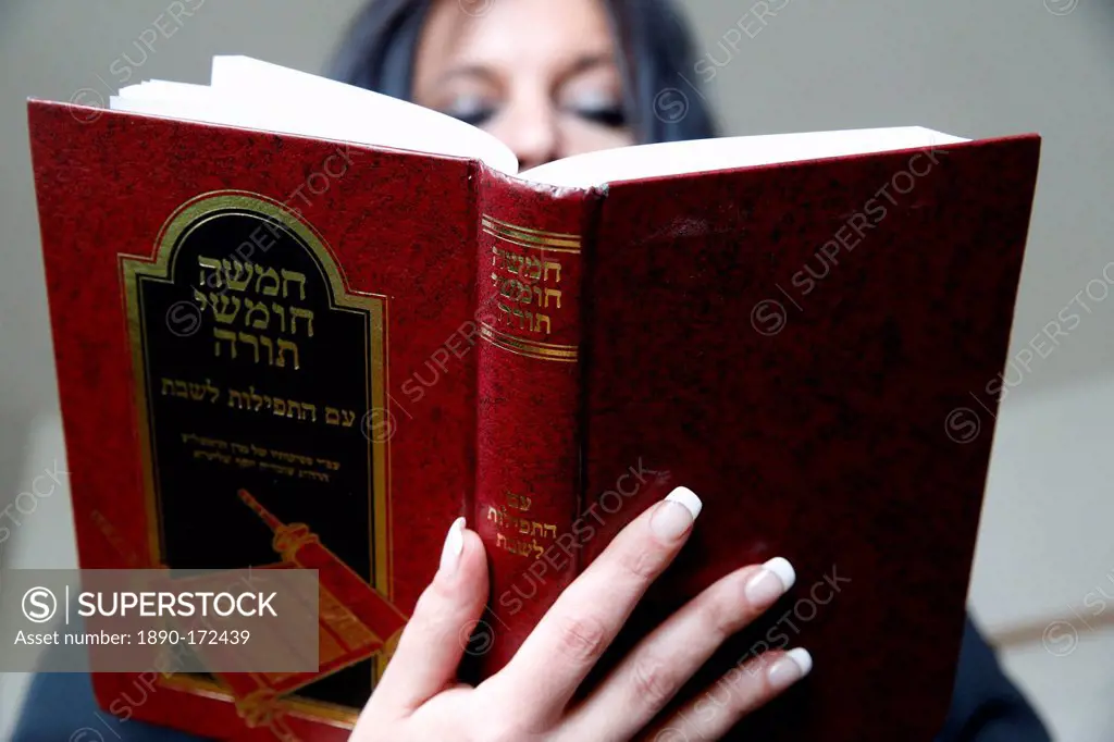 Woman reading the Torah, Jerusalem, Israel, Middle East