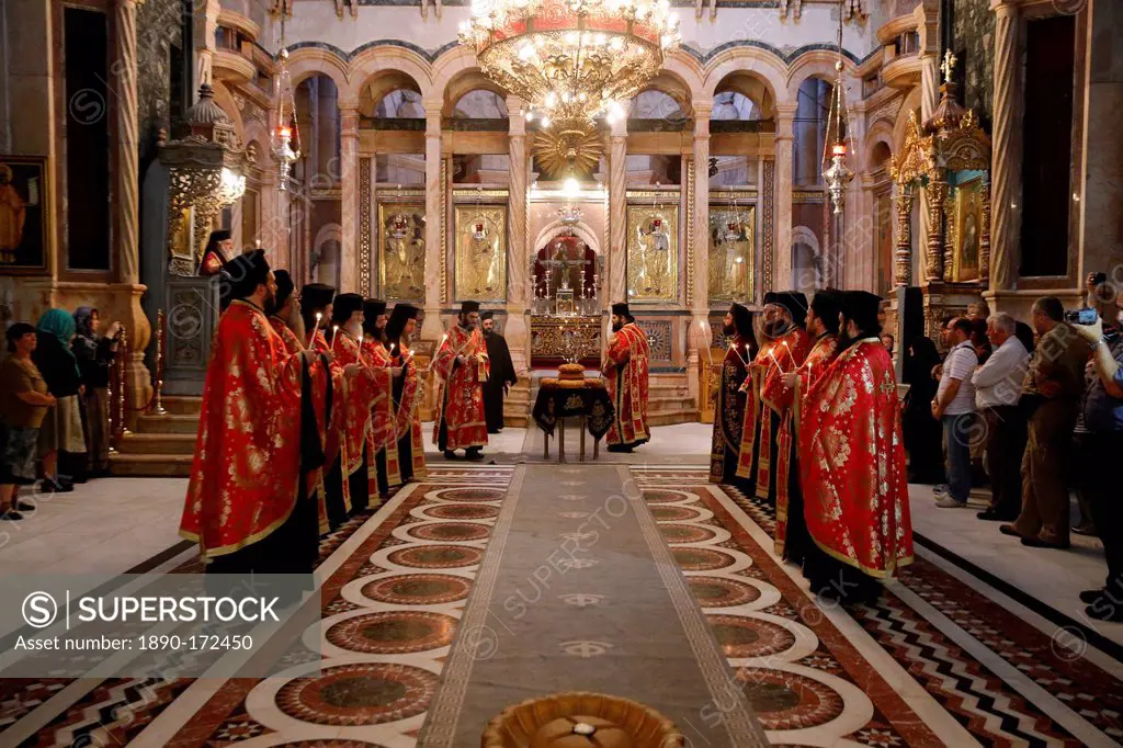 The Greek Orthodox catholicon, Orthodox Mass, Holy Sepulchre Church, Jerusalem, Israel, Middle East