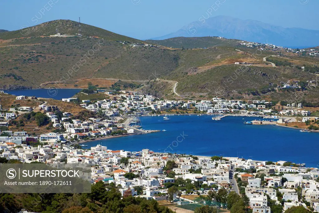 View over Skala, Patmos, Dodecanese, Greek Islands, Greece, Europe