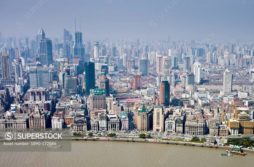 Shanghai skyline including the Bund embankment, China