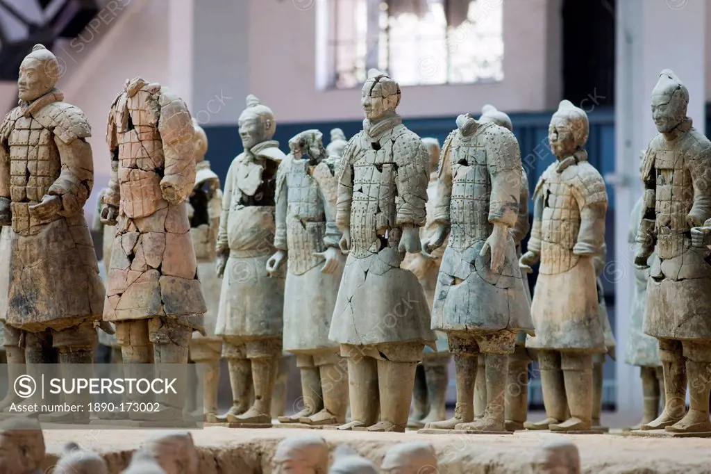 Incomplete infantry men figures at Qin Museum, exhibition halls of Terracotta Warriors, Xian, China
