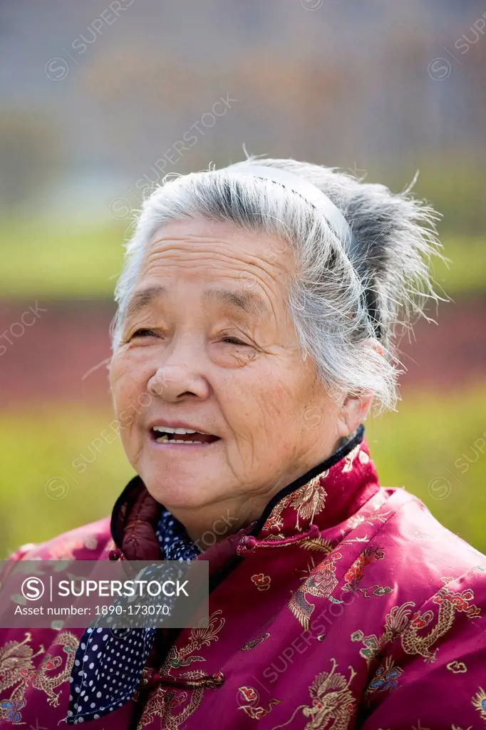Elderly woman in the park by the City Wall, Xian, China