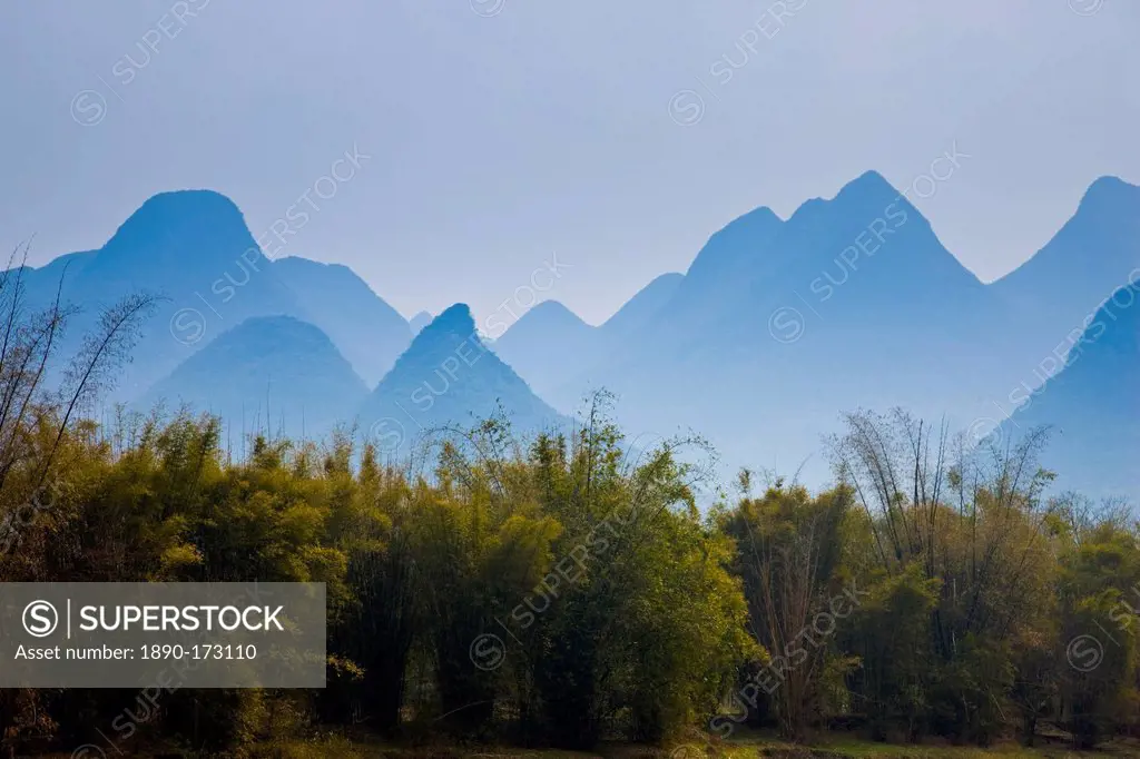 Karsh formation mountains in the distance Guilin, China