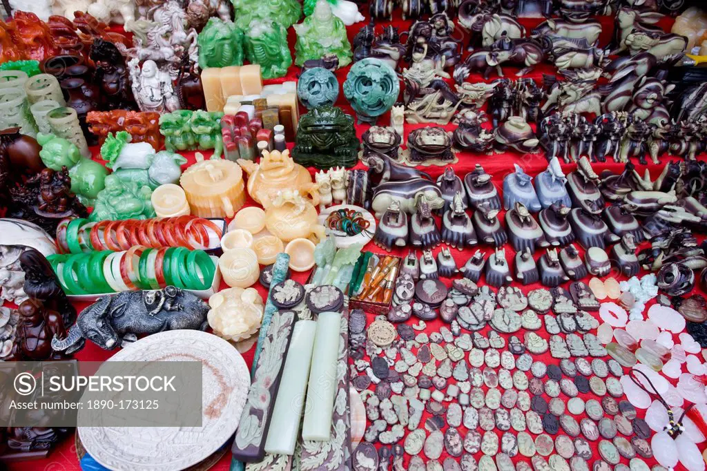 Souvenirs on sale at a stall at Bao Ding in Dazu County, near Chongqing, China