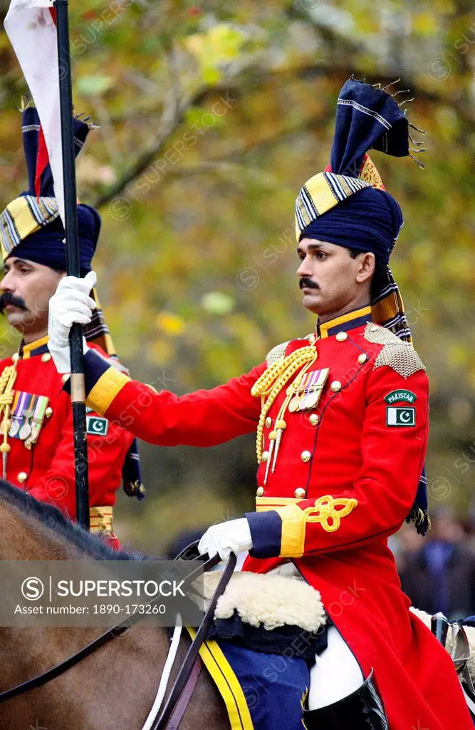Pakistan mounted guard attending ceremony in London to unveil memorial to Commonwealth military who fought in the World War.
