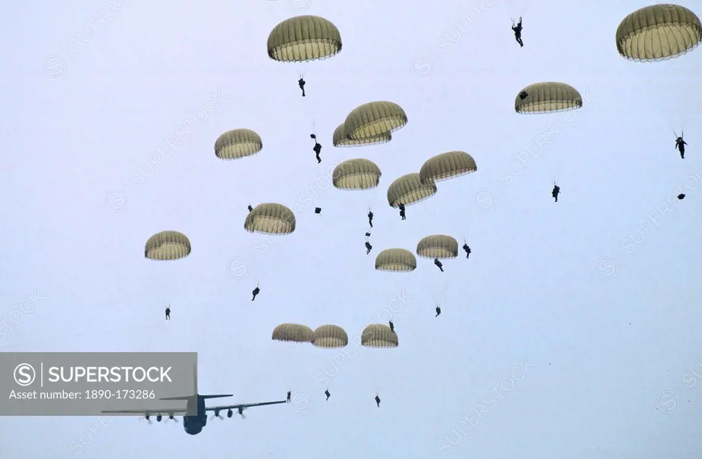 British Parachutists on 50th anniversary of Battle of Arnhem, Ginkel Heide, Netherlands.
