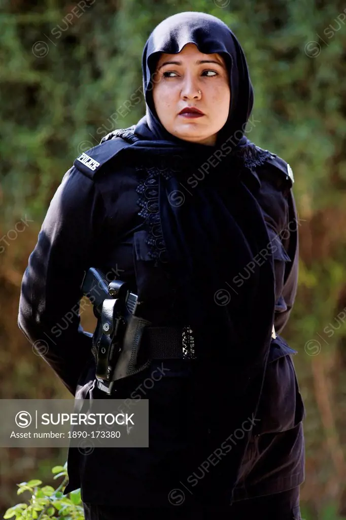 Pakistani policewoman on duty in Rawalpindi, Pakistan