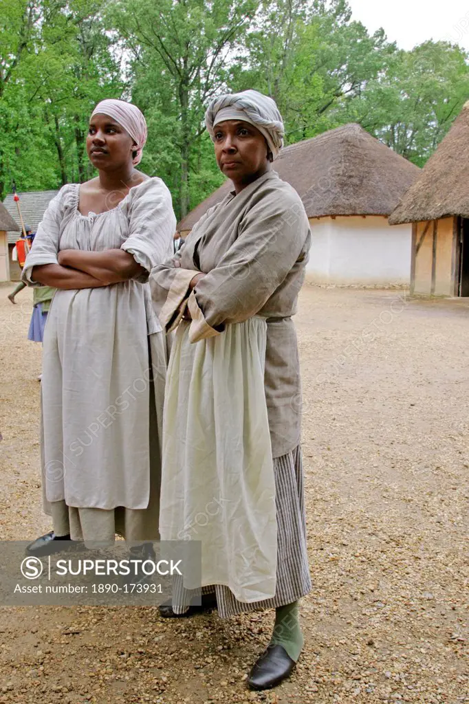 Historical performers in costume in re-created colonial fort, Jamestown, Virginia, United States of America