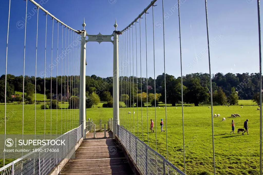 Suspension footbridge, Wye River in Sellack, Herefordshire, England, United Kingdom