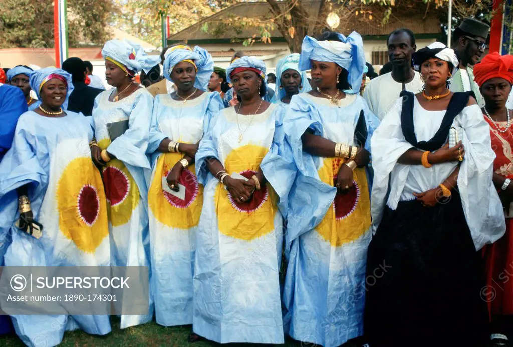 Gambian women smartly dressed while atttending an Independence Day reception at the State House in Banjul, The Gambia, West Africa.