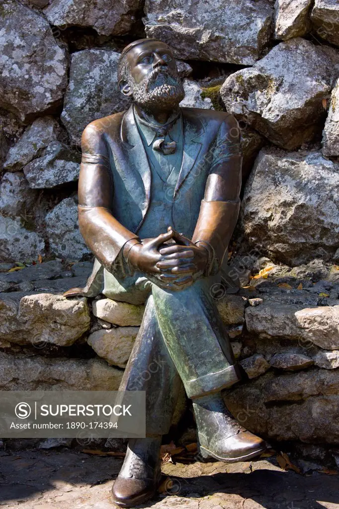 Bronze statue of famous architect Antoni Gaudi 1852 to 1926 at El Capricho de Gaudi at Comillas in Cantabria, Spain