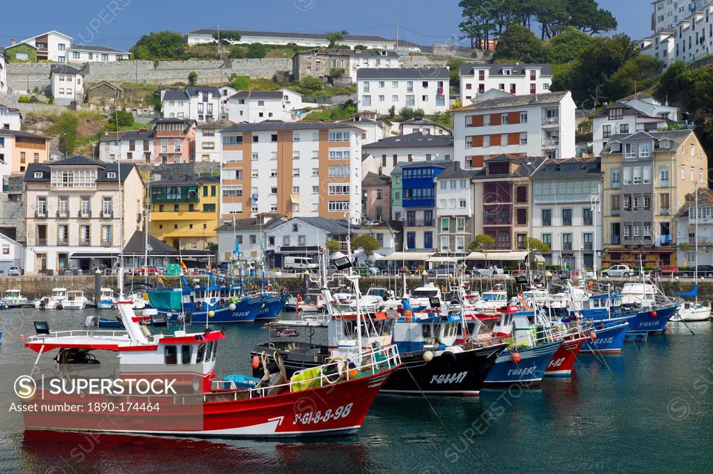 Fishing boats in the harbour at Luarca in Asturias, Spain