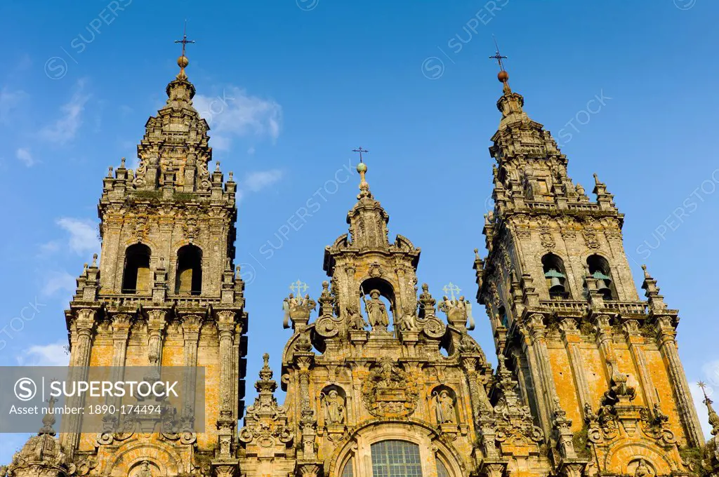 Facade do Obradoiro of the Baroque style Roman Catholic cathedral, Catedral de Santiago de Compostela, Galicia, Spain